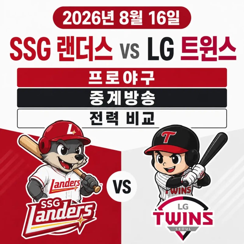 2026년 8월 16일 SSG 랜더스 vs LG 트윈스 프로야구 중계방송 전력 비교