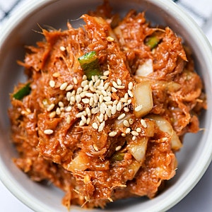 참치쌈장 만들기 다이어트 식단 불 없이 5분 완성! 단백질 듬뿍 호박잎 쌈