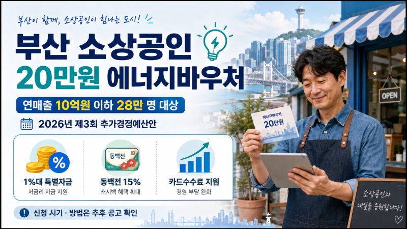 [민생지원금 시리즈] "부산 소상공인 20만원 에너지바우처 나온다"
