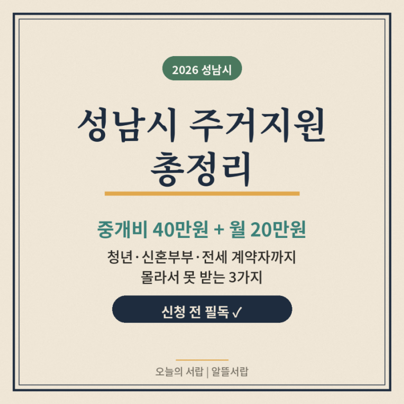 2026 성남시 주거지원 정책 총정리 | 청년 전월세·보증료·이자지원 한 번에