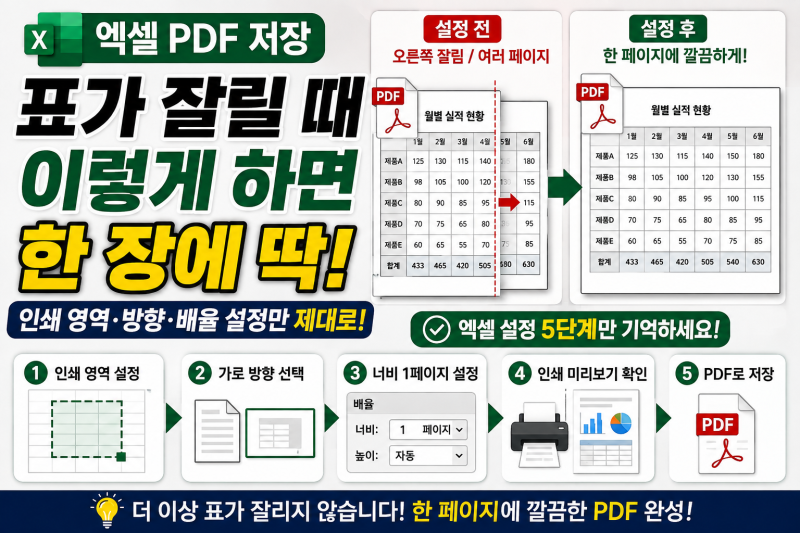 엑셀 PDF 한 페이지 저장, 표가 잘리지 않게 맞추는 방법