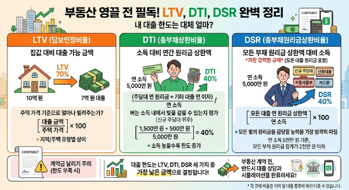 LTV, DTI, DSR 뜻 완벽 정리: 부동산 영끌 전 반드시 알아야 할 대출 한도 계산법