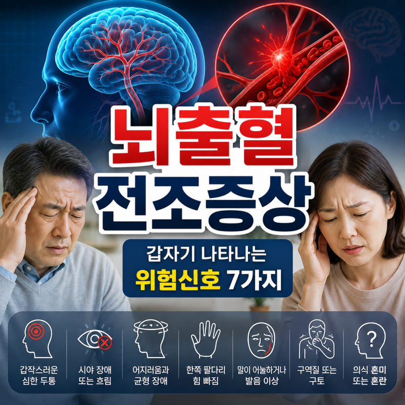 뇌출혈 전조증상 7가지｜갑자기 나타나는 위험신호와 초기증상, 뇌경색 차이까지