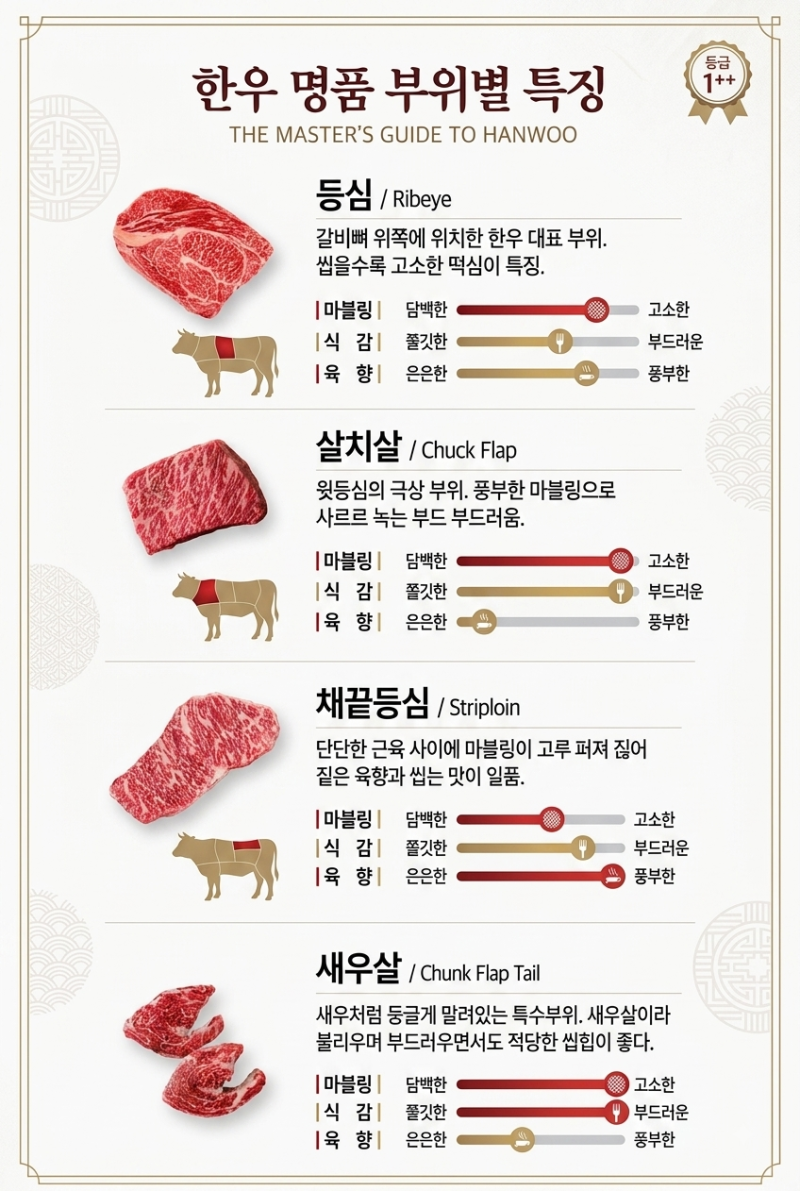 한우 등심 부위별 등심 살치살 채끝등심 새우살 윗등심