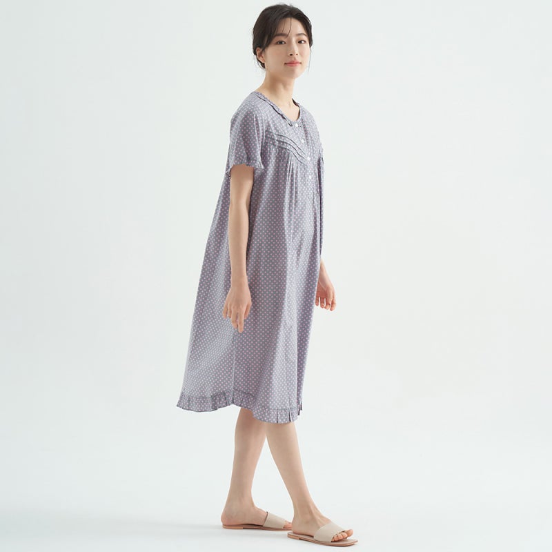 퍼플핑크도트 여성 여름 잠옷 원피스 아사면 순면 파자마 착용 후기