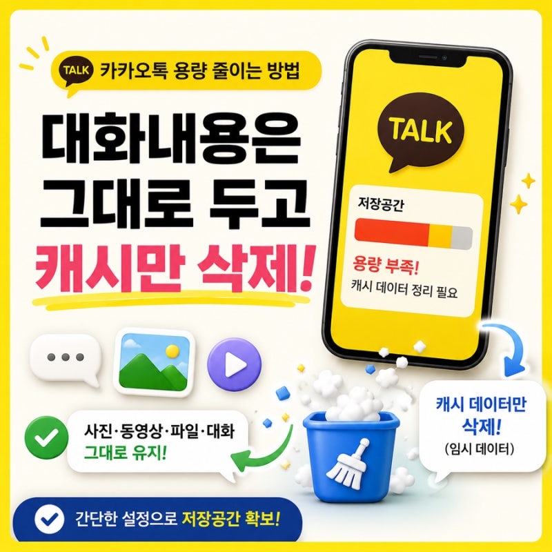 카카오톡 용량 줄이는 방법, 대화내용은 그대로 두고 캐시만 삭제하기