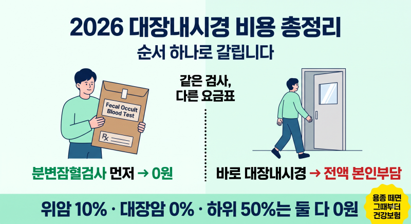 2026 대장내시경 비용 총정리 | 순서 하나로 0원이 전액 본인부담이 됩니다 (분변잠혈검사 먼....