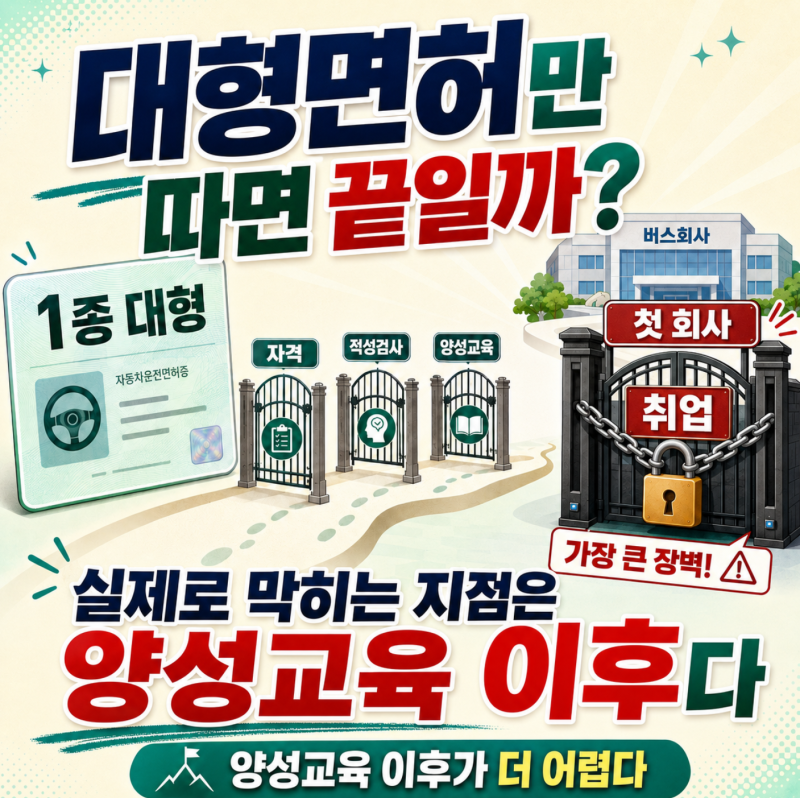버스기사 취업, 대형면허만 따면 끝일까? 실제로 막히는 지점은 ‘양성교육 이후’다