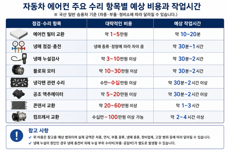 자동차 에어컨이 안 시원한 이유｜냉매부터 넣지 마세요! 자가진단·대처방법·수리비 총정....