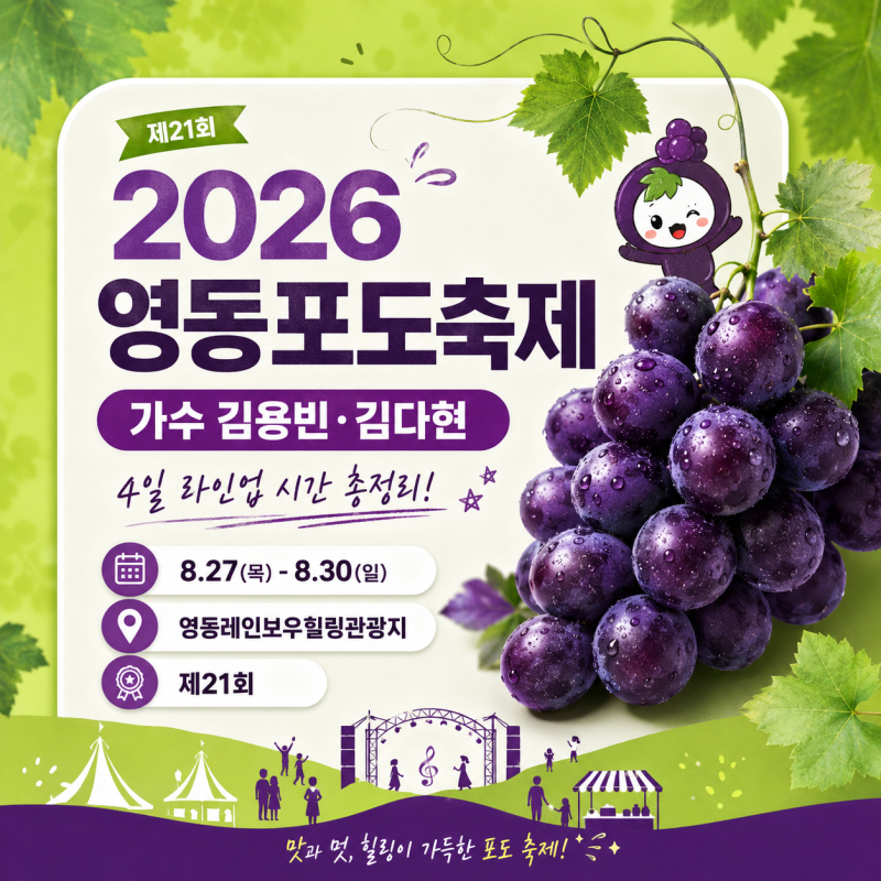 2026 영동포도축제 가수 김용빈 김다현 | 4일 라인업 시간 총정리