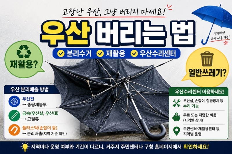고장난 우산 분리수거 재활용 버리는 법 지역별 우산수리센터