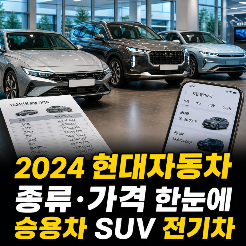 2024 현대자동차 종류와 가격 총정리, 승용차·SUV·전기차 한눈에