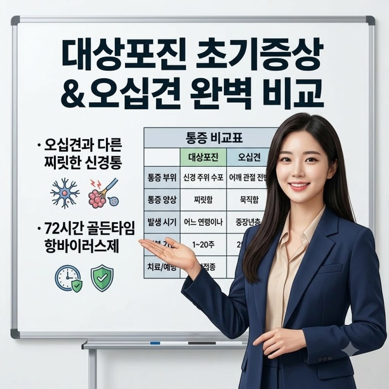 팔과 어깨가 찌릿찌릿 통증으로 아픈데 설마 대상포진 초기 증상? 오십견과 구별하는 확실한....