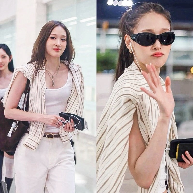 신세계 손녀 올데프 애니 공항패션 여름 셔츠 레이어드 코디