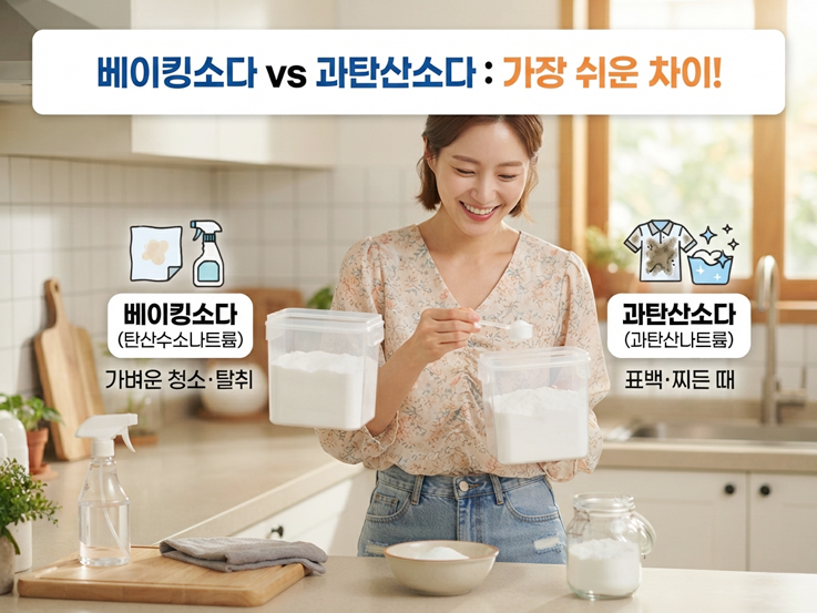 베이킹소다 vs 과탄산소다 차이, 청소·빨래할 때 무엇을 써야 할까?
