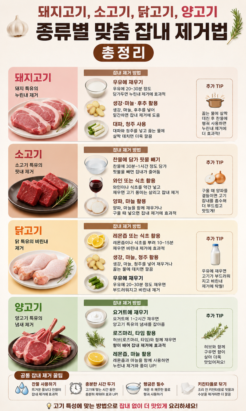 돼지고기·소고기·닭고기·양고기 잡내 제거법 총정리