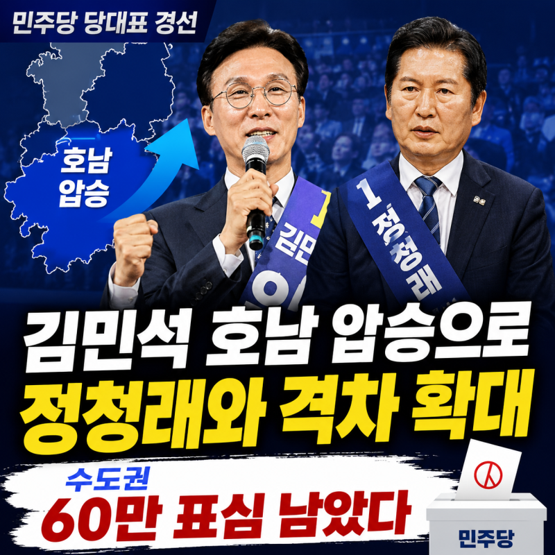 김민석 호남 압승으로 정청래와 격차 확대｜민주당 당대표 경선 수도권 60만 표심 남았다