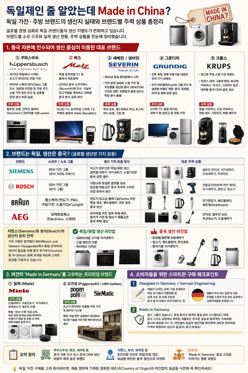 "독일제인 줄 알았는데 Made in China?" 독일 가전·주방 브랜드의 생산지 실태와 브랜드별 주력 ....