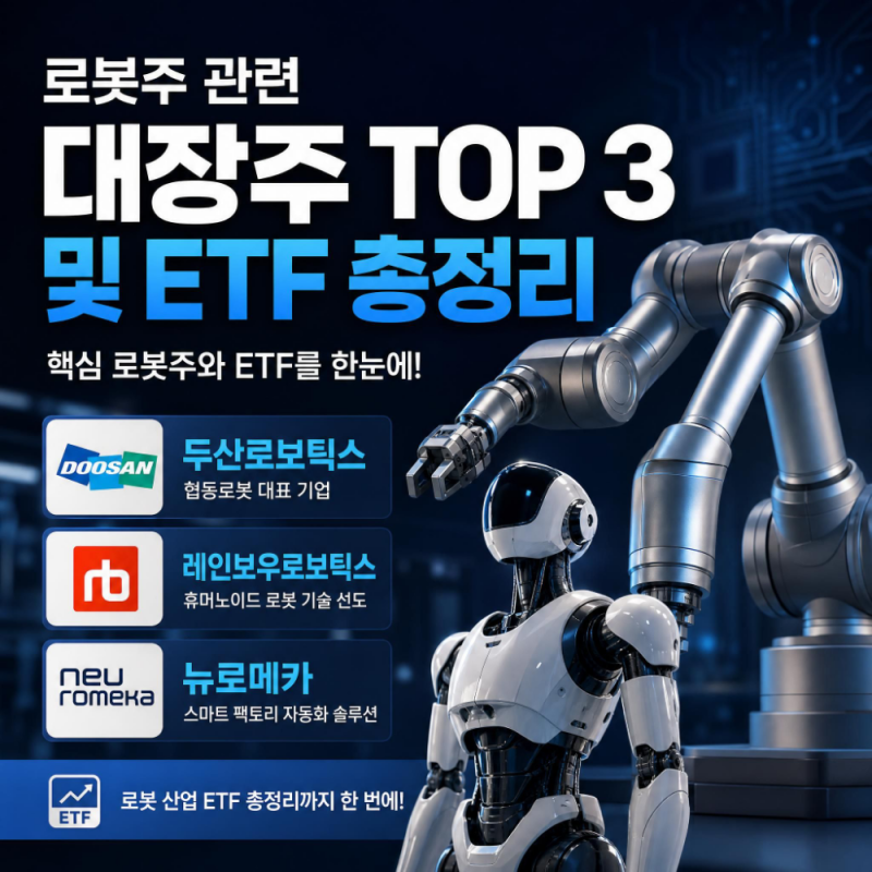 로봇주 관련 대장주 TOP 3 및 ETF 총정리 (두산로보틱스, 레인보우로보틱스, 뉴로메카)