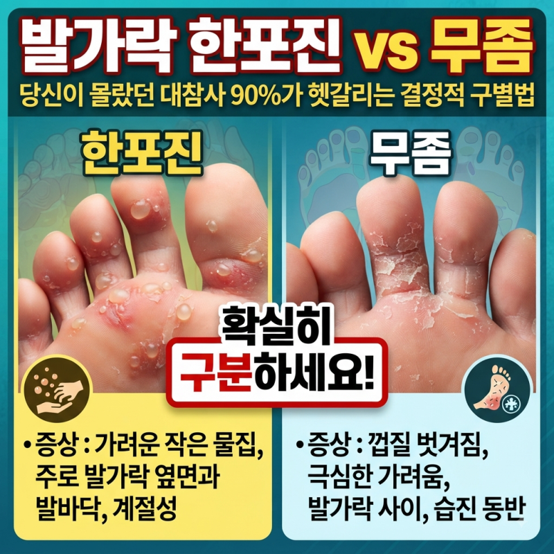 발가락 한포진 증상 무좀 차이 모르면 대참사 90%가 헷갈리는 결정적 구별법