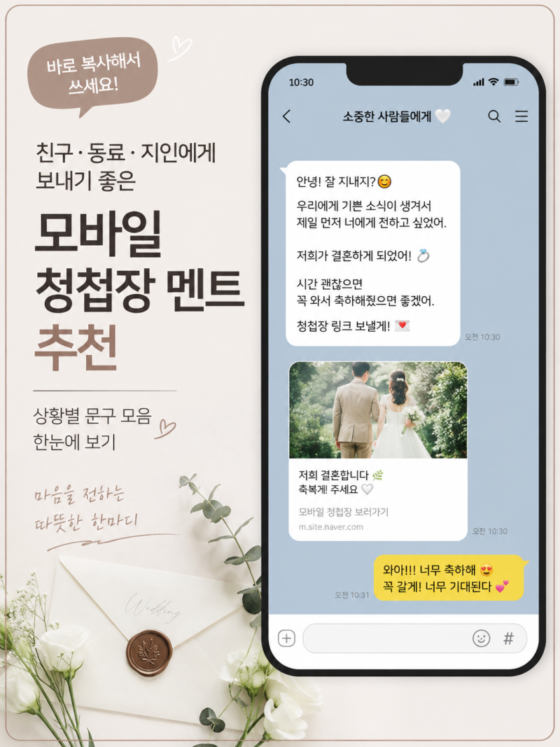 모바일 청첩장 멘트 추천｜친구·직장동료·지인에게 보내기 좋은 문구 모음
