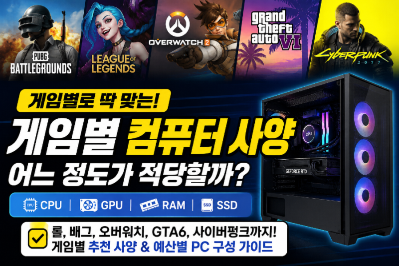 게임별 컴퓨터 사양 추천｜배그·롤·발로란트·오버워치·GTA6 게임용 PC 어느 정도가 좋을까?
