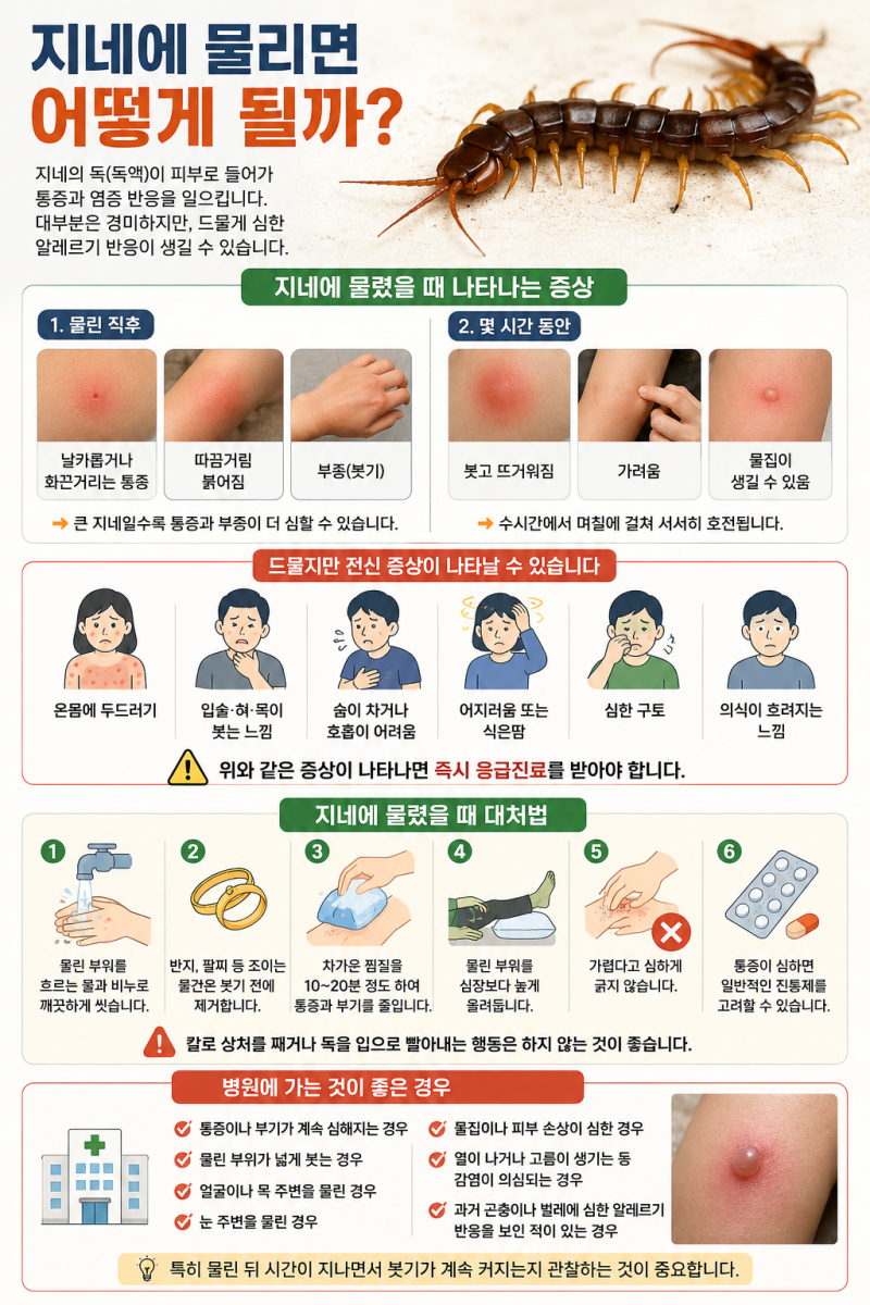 지네 물림 증상 및 대처법