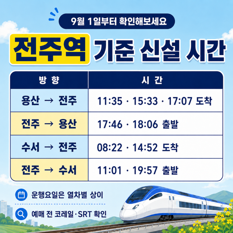 2026年全州站KTX·SRT 9月增班｜週末54班，前往水西的班次也增加了