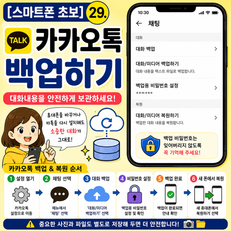 [스마트폰 초보] 29. 카카오톡 백업하기, 휴대폰 바꾸기 전 대화내용 저장·복원 방법