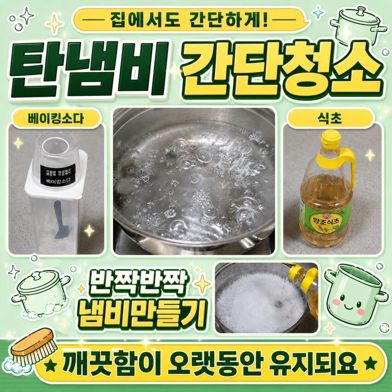 탄냄비 베이킹소다 식초 청소｜석회·물때 제거하고 반짝임 오래 유지하는 방법