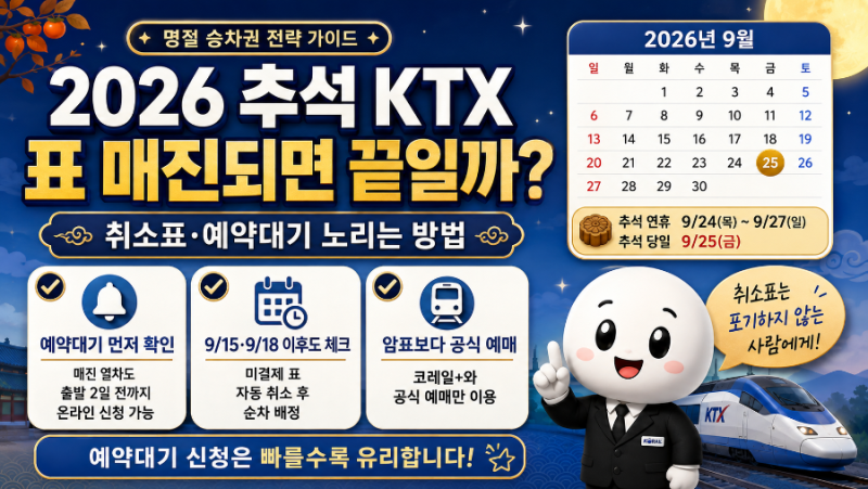 2026 추석 KTX 표 매진되면 끝일까? 취소표·예약대기 노리는 방법