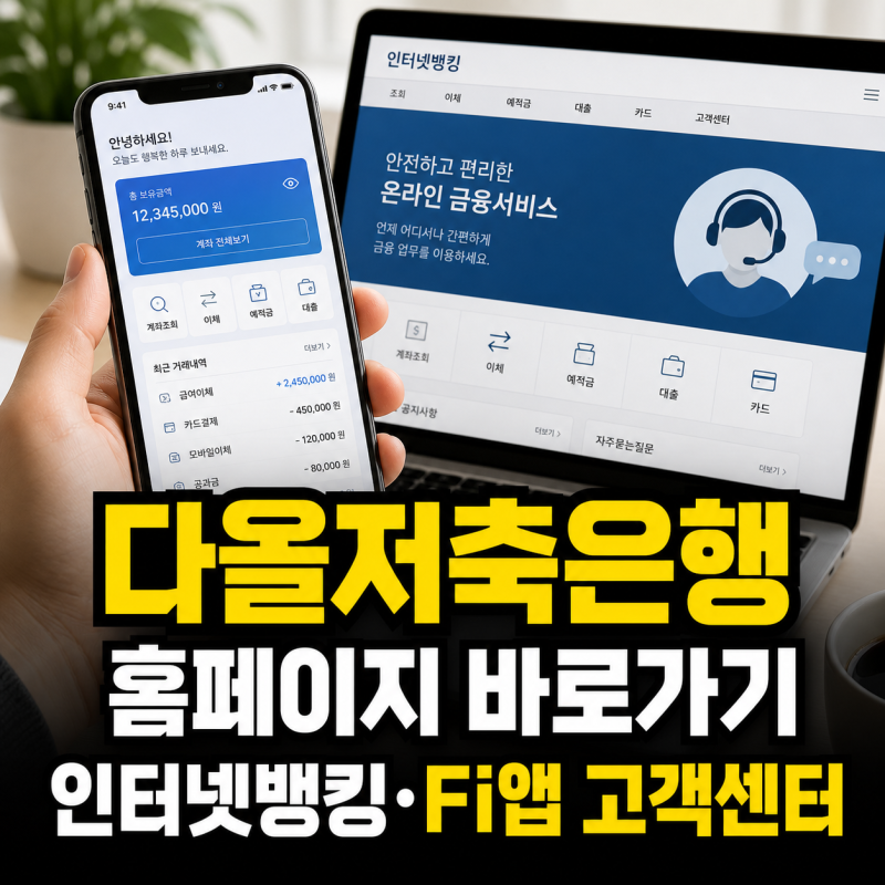 다올저축은행 홈페이지 바로가기, 인터넷뱅킹과 Fi앱 고객센터