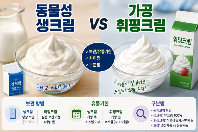 동물성 생크림 휘핑크림 차이 보관 유통기한 구분법