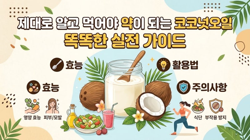 코코넛오일 효능과 올바른 섭취법 하루 권장량 및 부작용 총정리