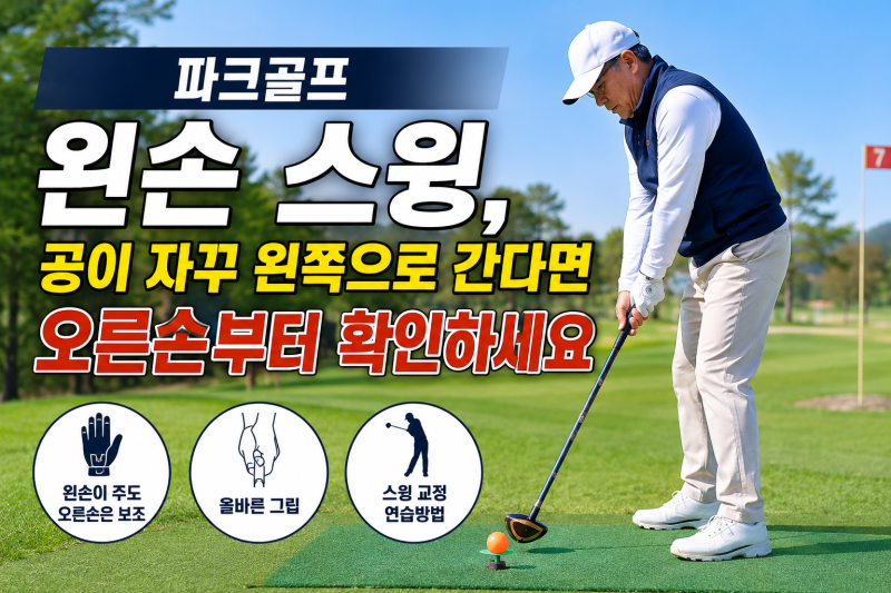 파크골프 잘 치는 법, 왼손은 주도하고 오른손은 받쳐주세요