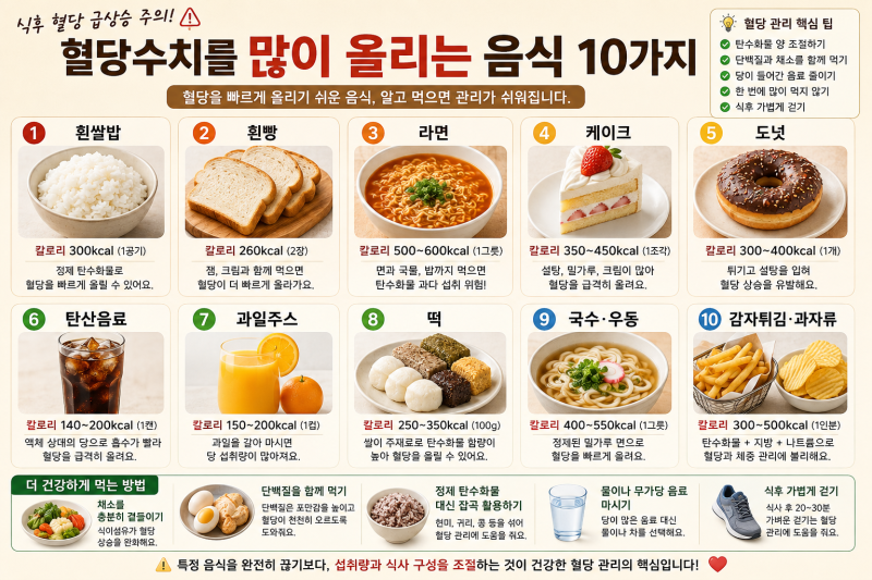 혈당수치를 많이 올리는 음식 주의