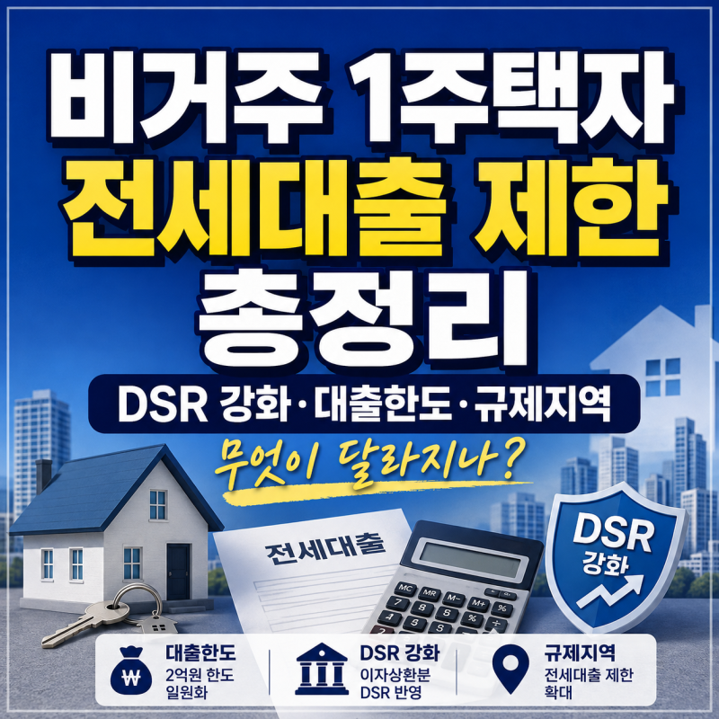비거주 1주택자 전세대출 제한 총정리｜DSR 강화·대출한도·규제지역 무엇이 달라지나