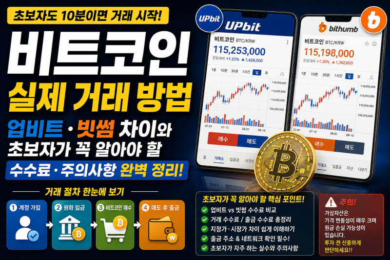 비트코인 실제 거래 방법｜업비트·빗썸 차이와 초보자가 꼭 알아야 할 수수료·주의사항