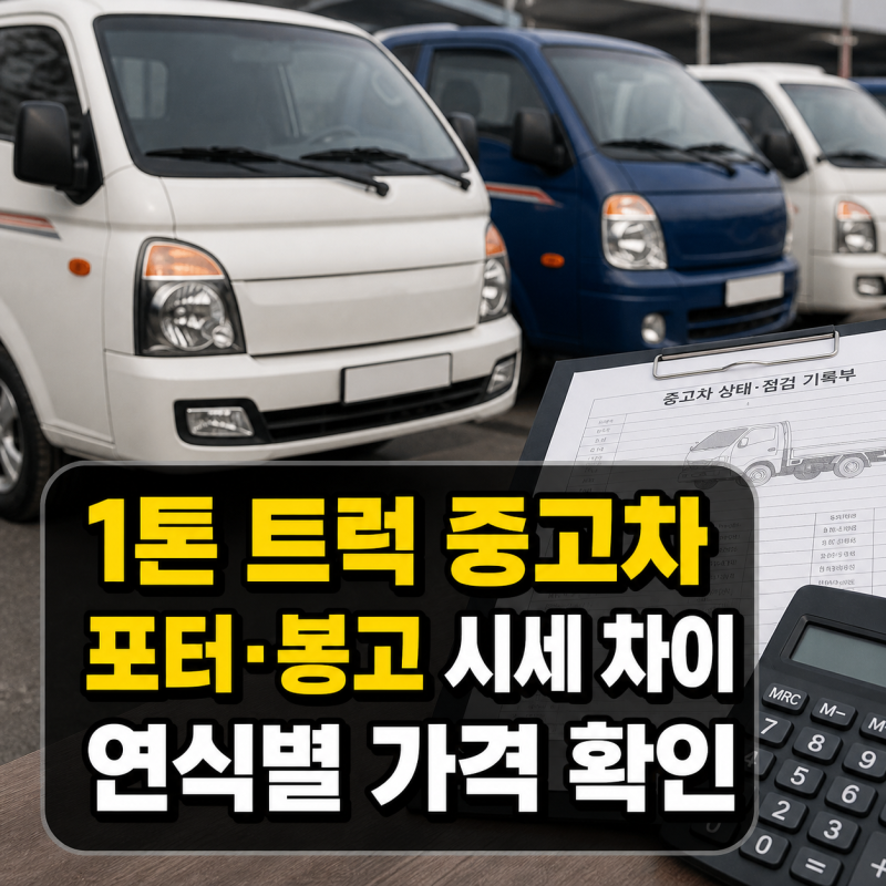 1톤 트럭 중고차 가격 연식별 시세표 포터·봉고 총정리