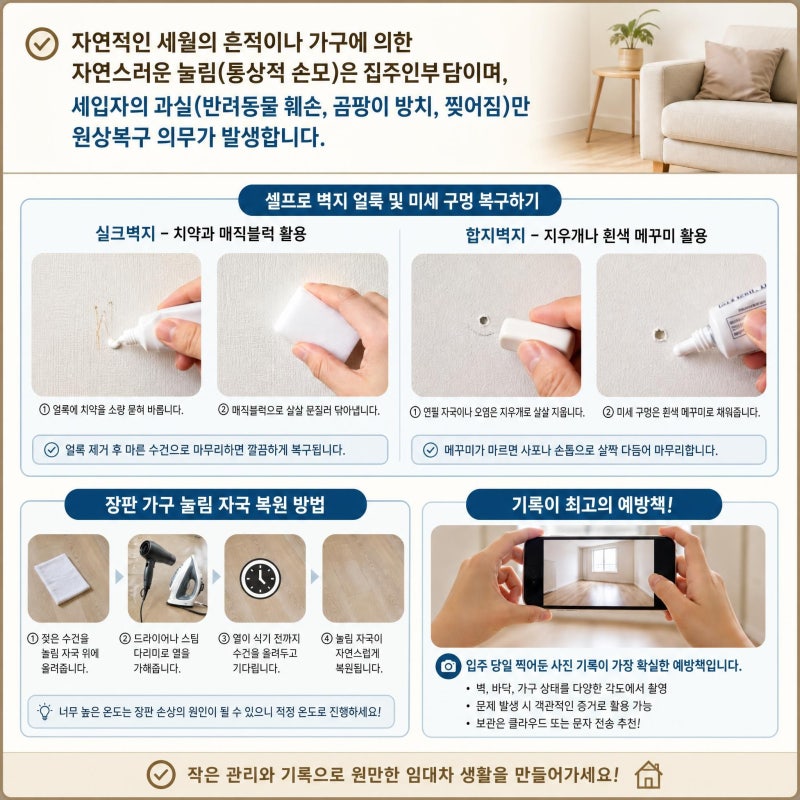 [12편] 자취방 도배·장판 오염 복구: 퇴실 시 원상복구 분쟁 예방법