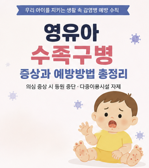 2026 수족구병 증상부터 전염기간·등원 기준까지｜영유아 수족구 예방수칙 총정리
