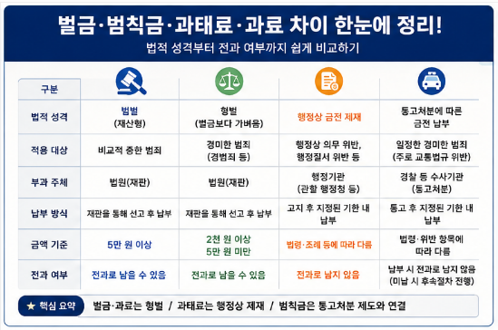 벌금·범칙금·과태료·과료 차이 , 전과 여부까지 쉽게 총정리