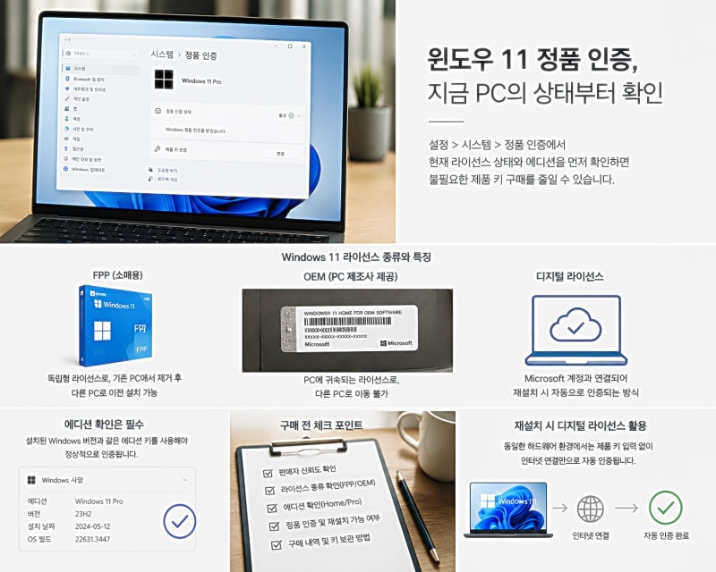 윈도우11시디키, 정품인증이 되면 정품으로 봐도 될까