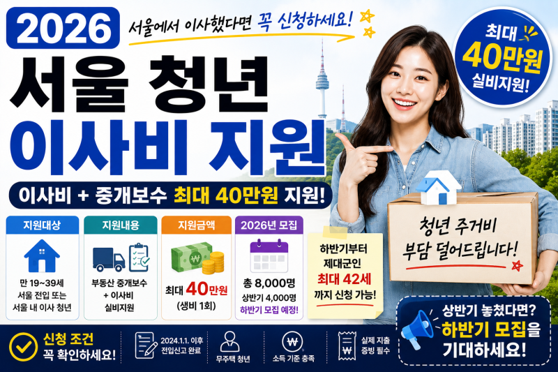 2026 서울 청년 이사비 지원 총정리｜이사했다면 최대 40만원 받을 수 있습니다