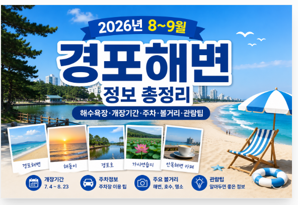 2026년 8~9월 경포해변 정보｜해수욕장·개장기간·주차·볼거리·관람팁 총정리