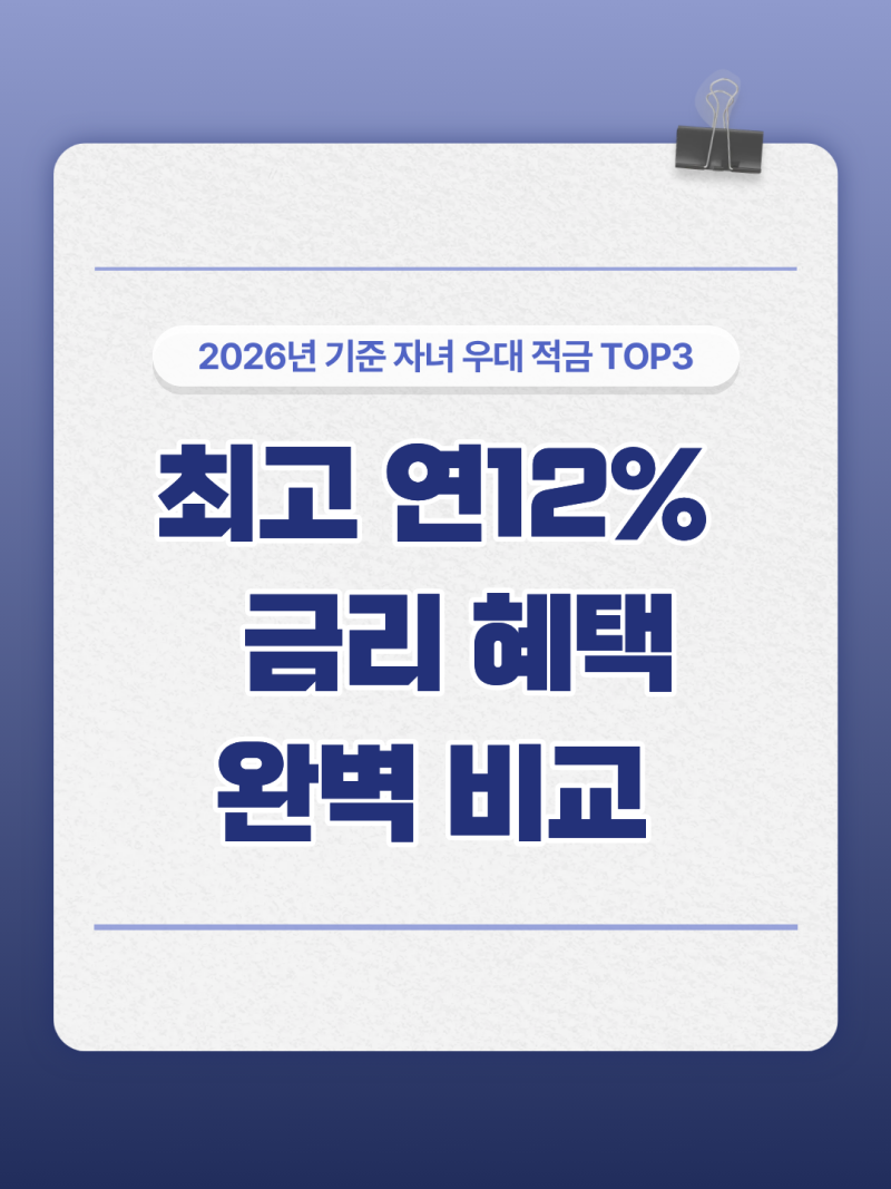 2026년 기준 최고 연 12% 금리를 제공하는 신생아·미성년 자녀 우대 적금 TOP 3 상품과 우대금리....