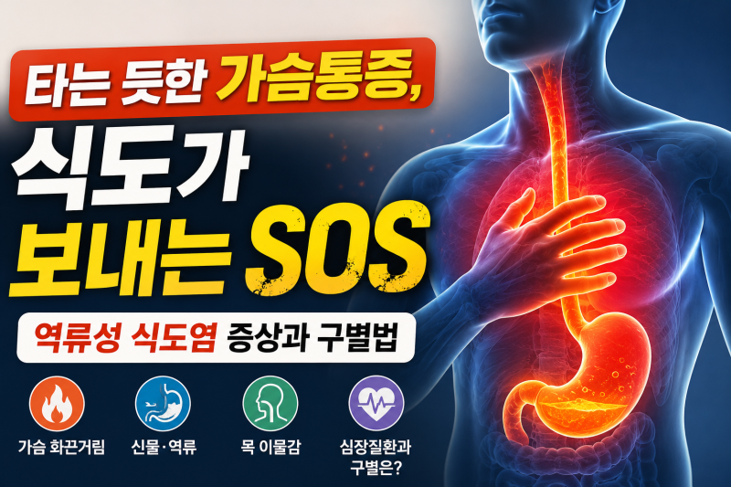 타는 듯한 가슴통증, 식도가 보내는 SOS｜역류성 식도염 증상과 구별법