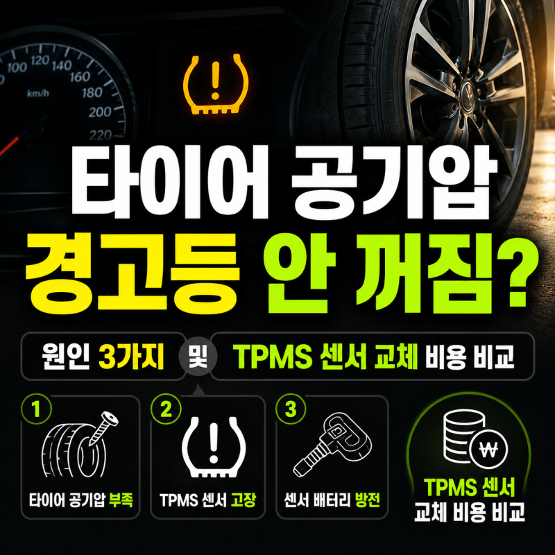 타이어 공기압 경고등 안 꺼짐 원인 3가지 및 TPMS 센서 교체 비용 비교