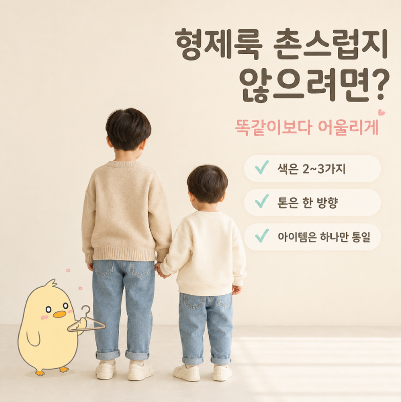 형제룩 시밀러룩으로 입히는 법, 나이 차 있어도 예쁘게