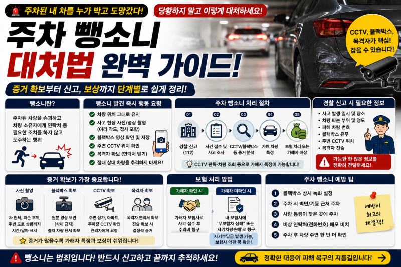 주차 뺑소니 대처법 총정리｜주차된 차 긁고 도망갔다면 신고·CCTV·보험처리 순서